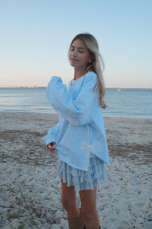 Signature Coastal Stripe Side Bow Sweatshirt