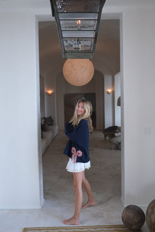 Signature Navy and Red Side Bow Sweatshirt