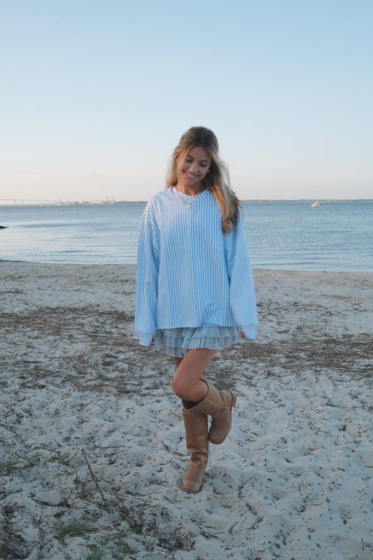 Signature Coastal Stripe Side Bow Sweatshirt