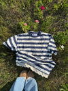 The Striped Everyday Lace Tshirt Dress in Navy