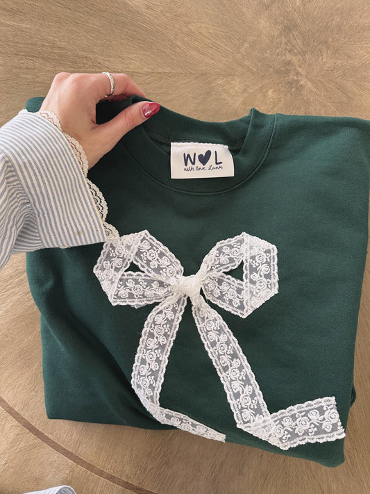 Green Lacey Bow Crewneck