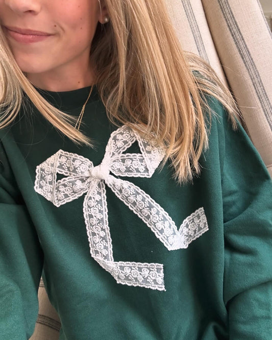Green Lacey Bow Crewneck