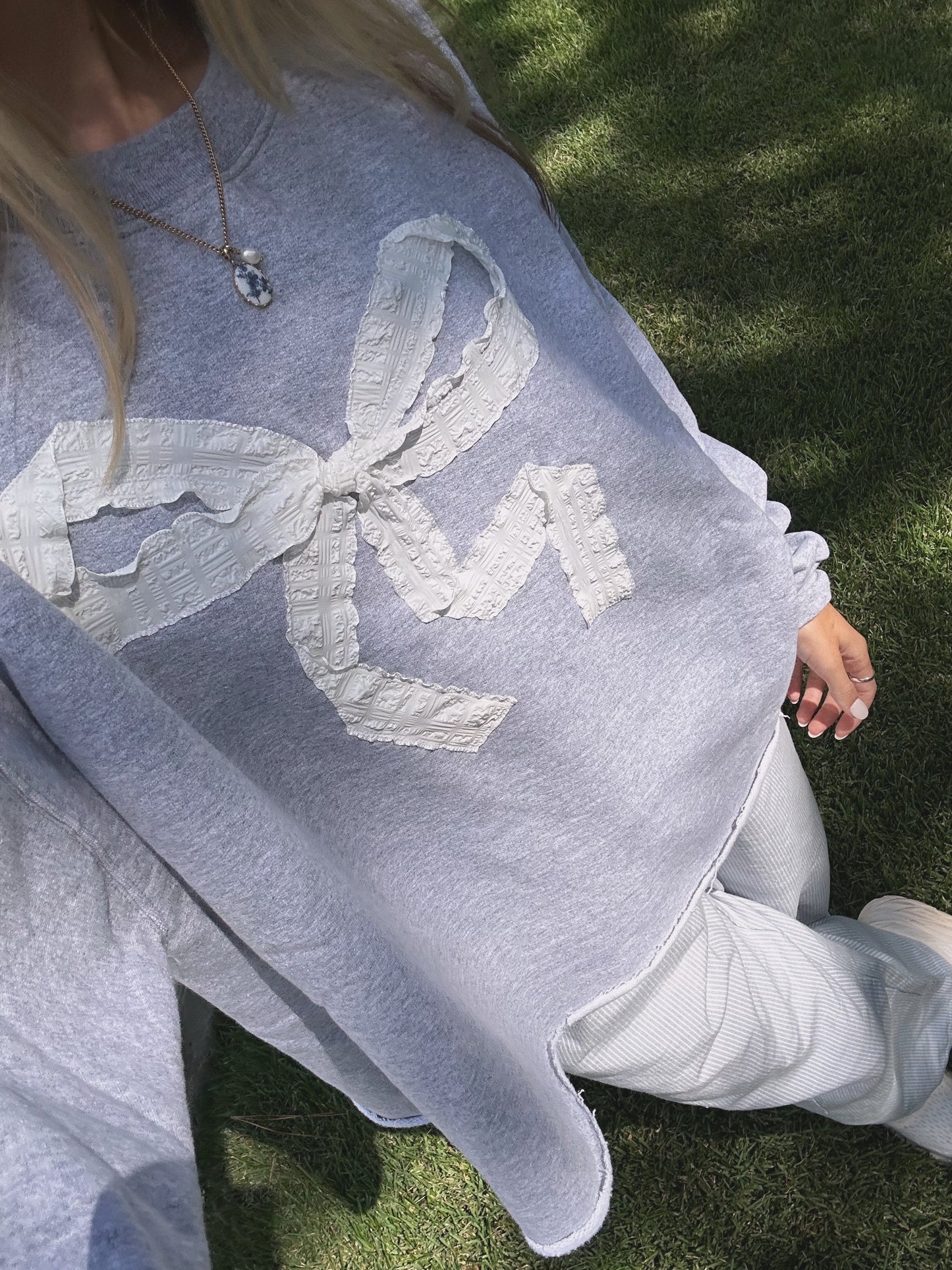 Deluxe White Bow Crewneck