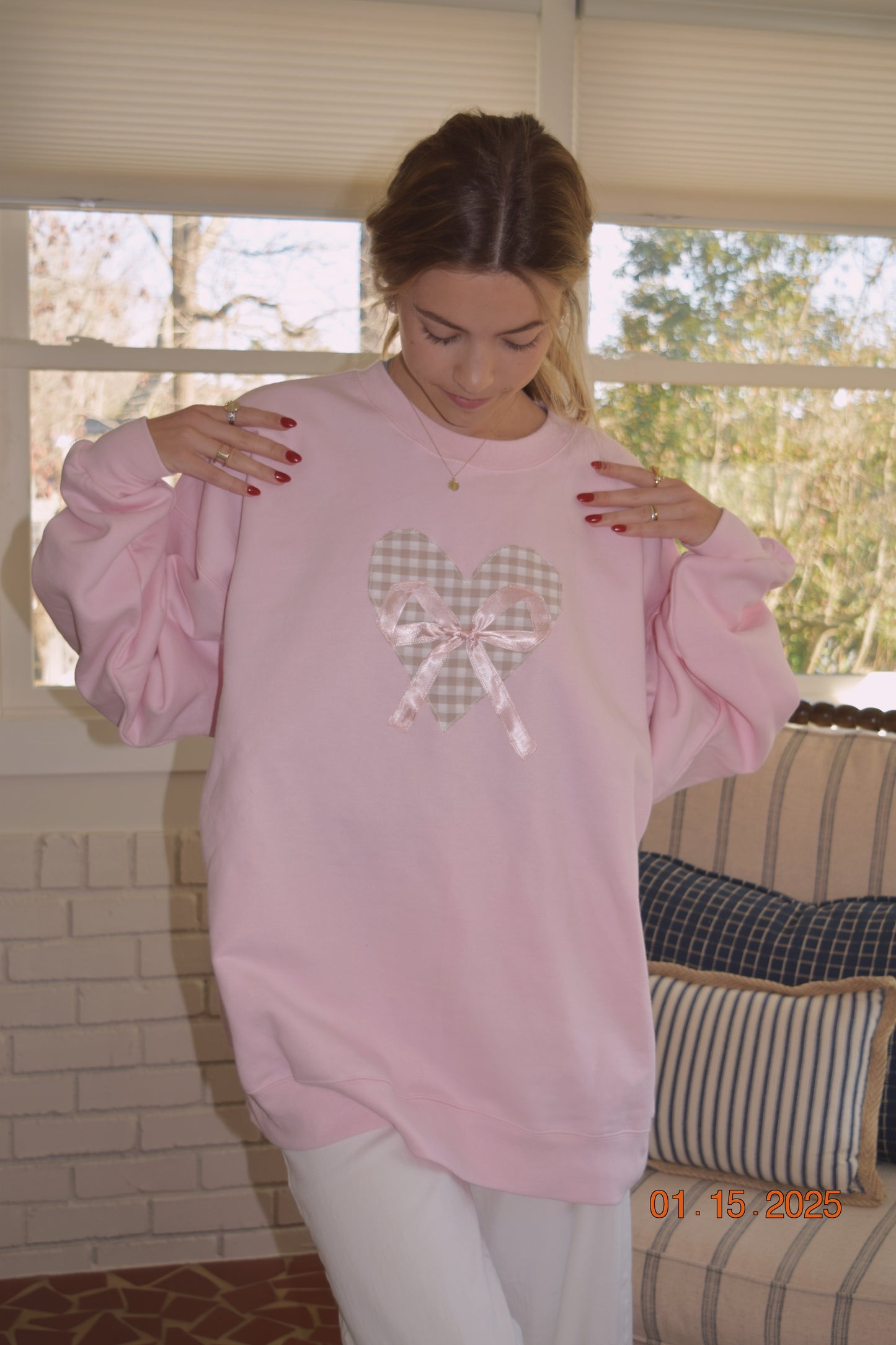 Baby Pink Heart & Bow Crewneck