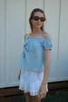 Teal Bow Off the Shoulder Top