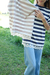 The Striped Everyday Lace Tshirt Dress in Tan