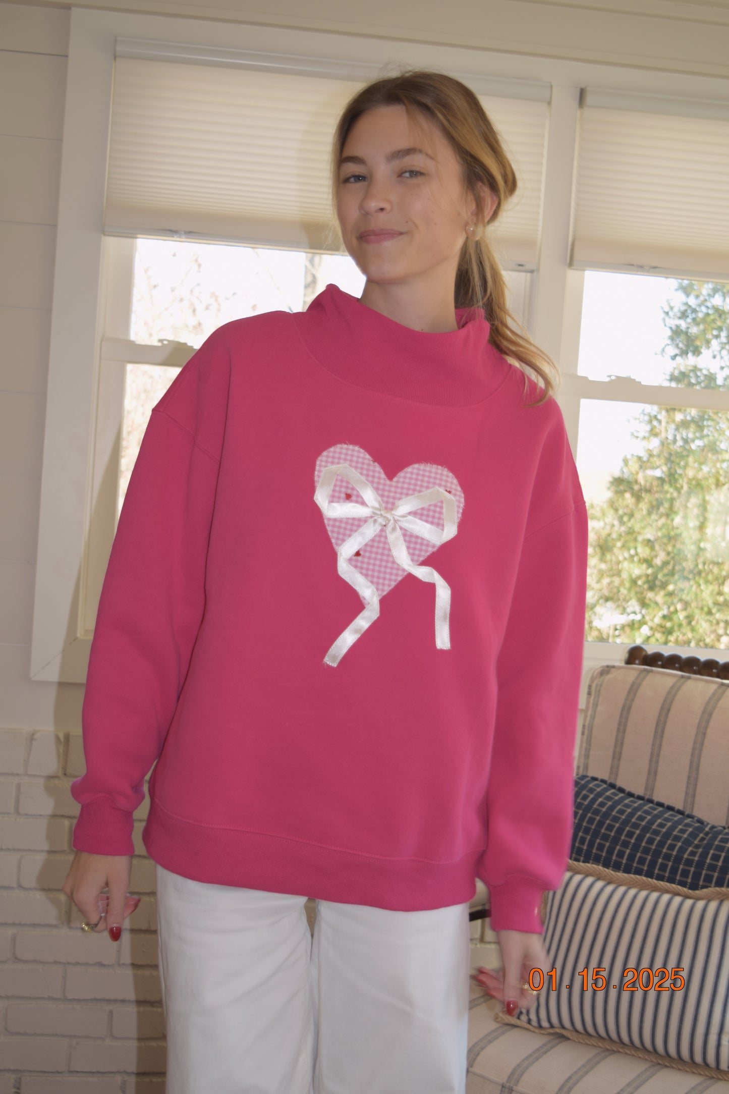 Dark Pink Heart Mock Neck