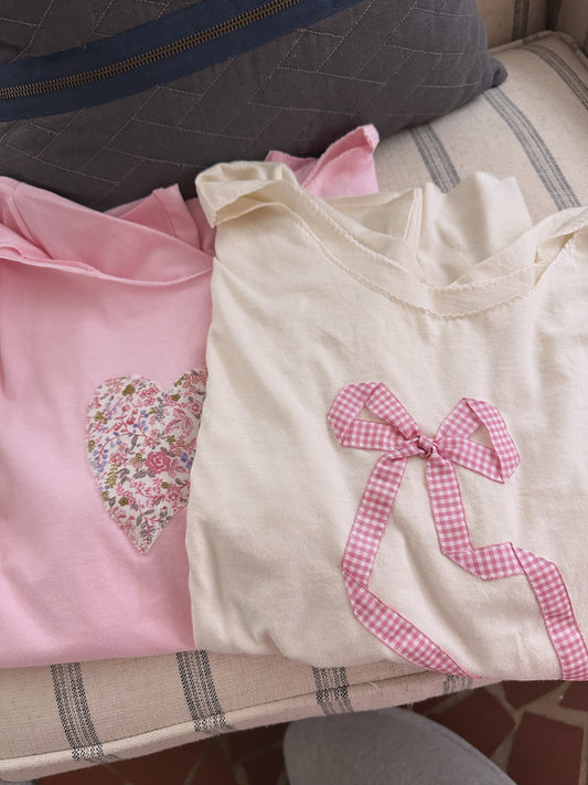 Cream Pink Bow Tee
