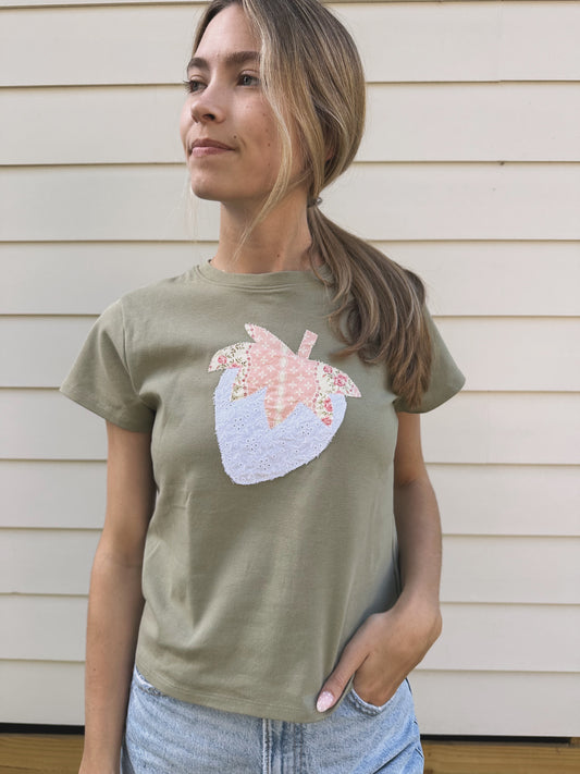 Olive Strawberry Baby Tee