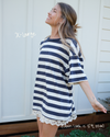 The Striped Everyday Lace Tshirt Dress in Navy