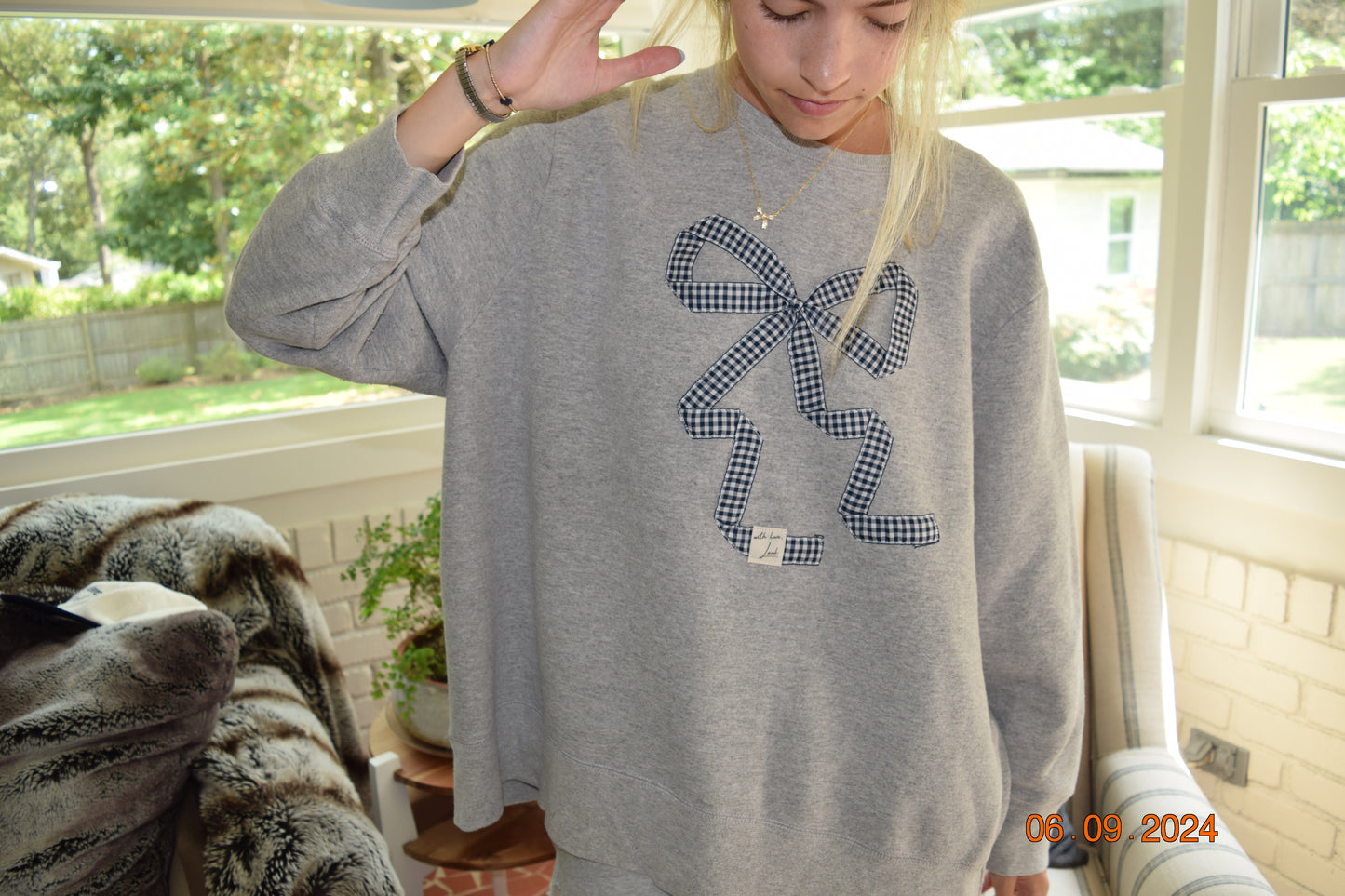 Grey Upcycled Bow Crewneck