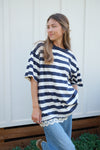 The Striped Everyday Lace Tshirt Dress in Navy