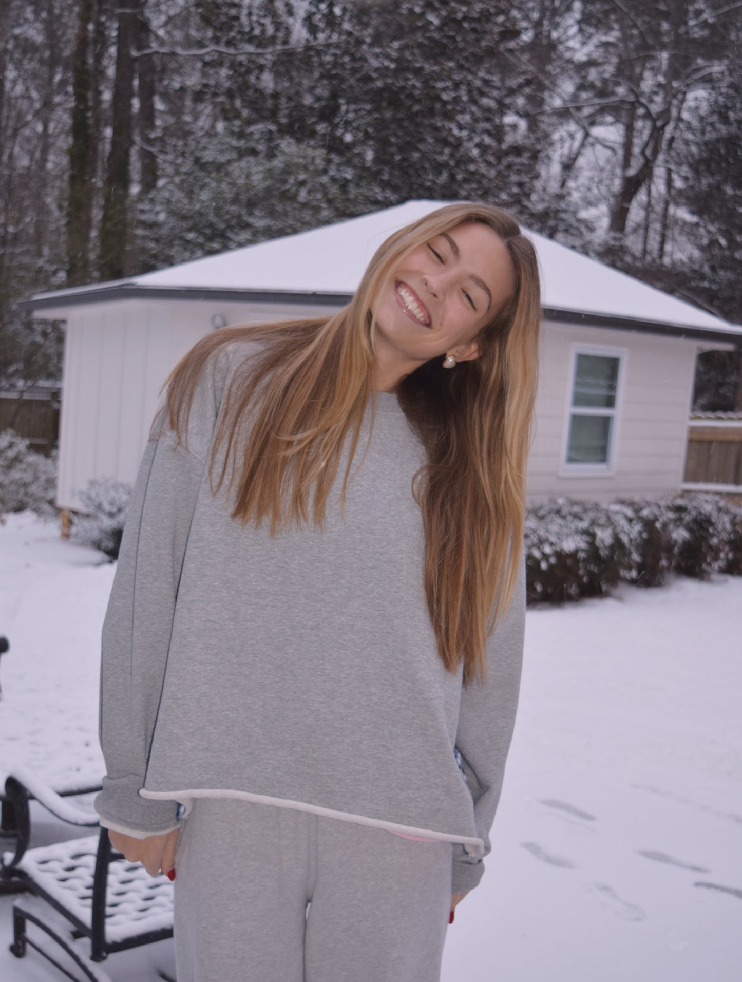 Signature Grey and Navy Side Bow Sweatshirt