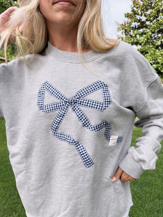 Navy Gingham Bow Crewneck