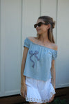 Teal Bow Off the Shoulder Top