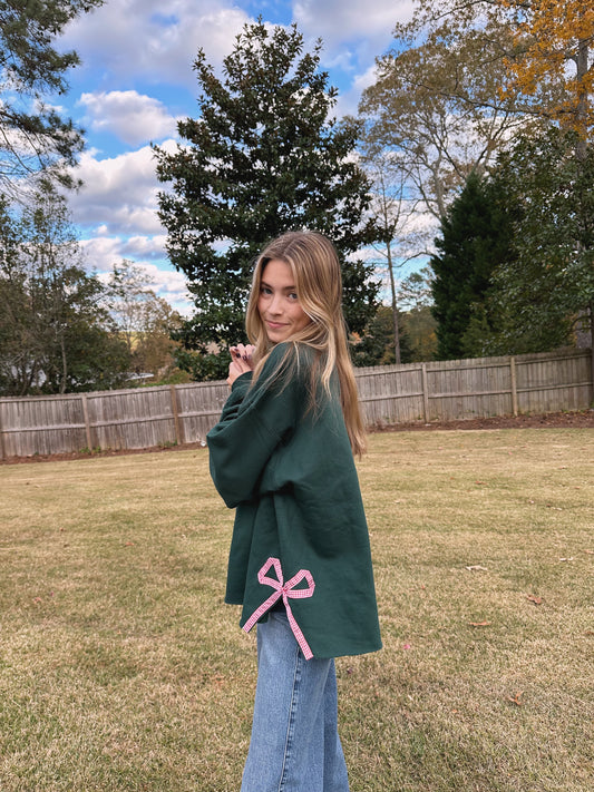 Festive Green Side Bow Sweatshirt — Exclusive NYC Trunk Show Collection