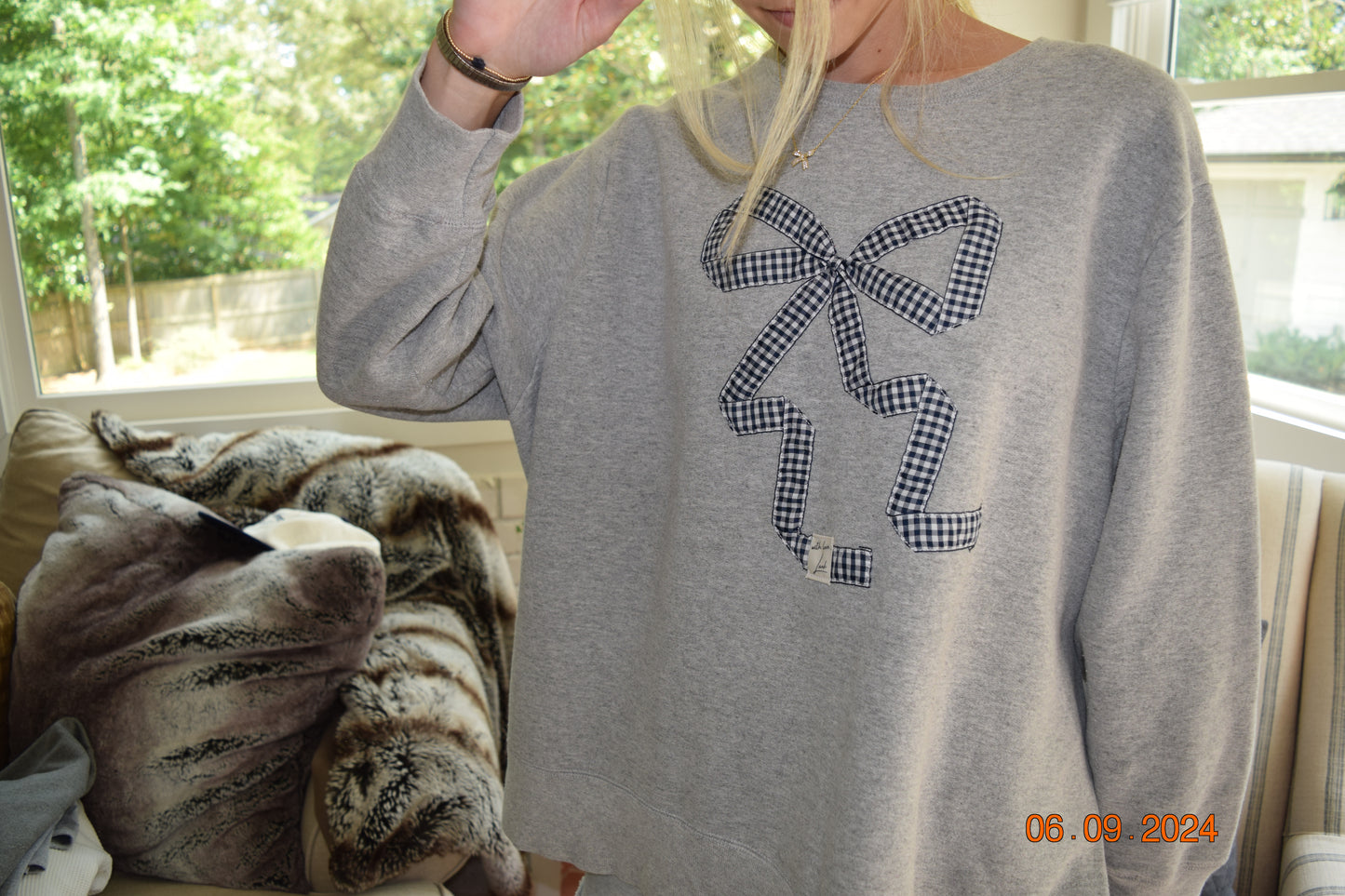 Grey Upcycled Bow Crewneck