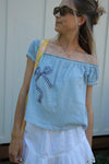 Teal Bow Off the Shoulder Top