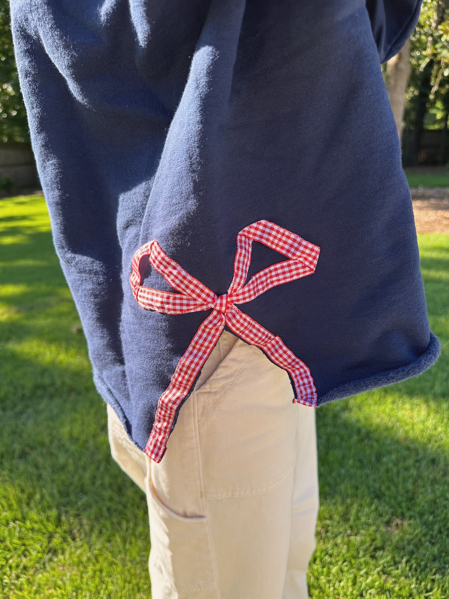 Gingham Red Side Bow Crewneck