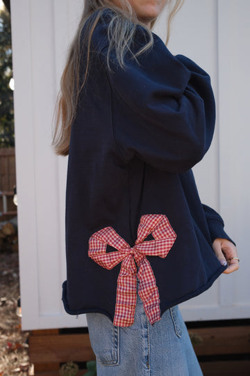 Signature Navy and Red Side Bow Sweatshirt