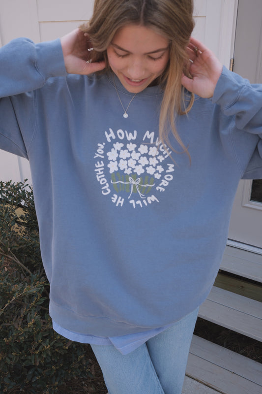 "How Much More" Blue Jean Crewneck