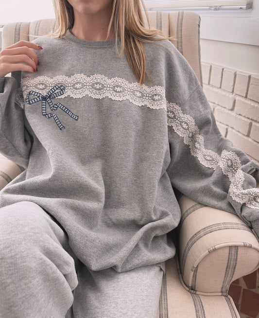 Lace and Bow Upcycled Crewneck