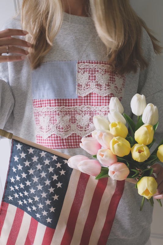 Grey Striped Americana Crewneck