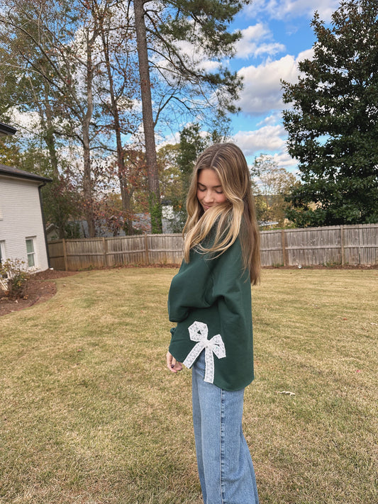 White Lace Side Bow Sweatshirt — Exclusive Trunk Show Collection