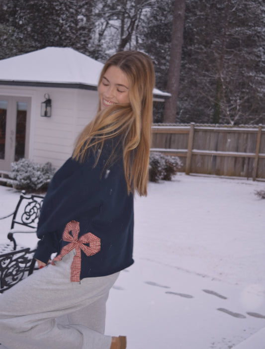 Signature Navy and Red Side Bow Sweatshirt