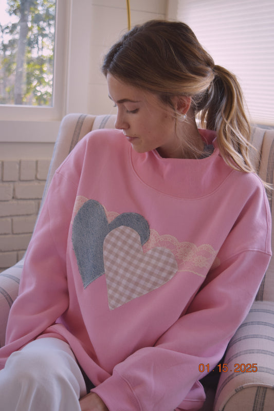 Baby Pink Hearts Mock Neck