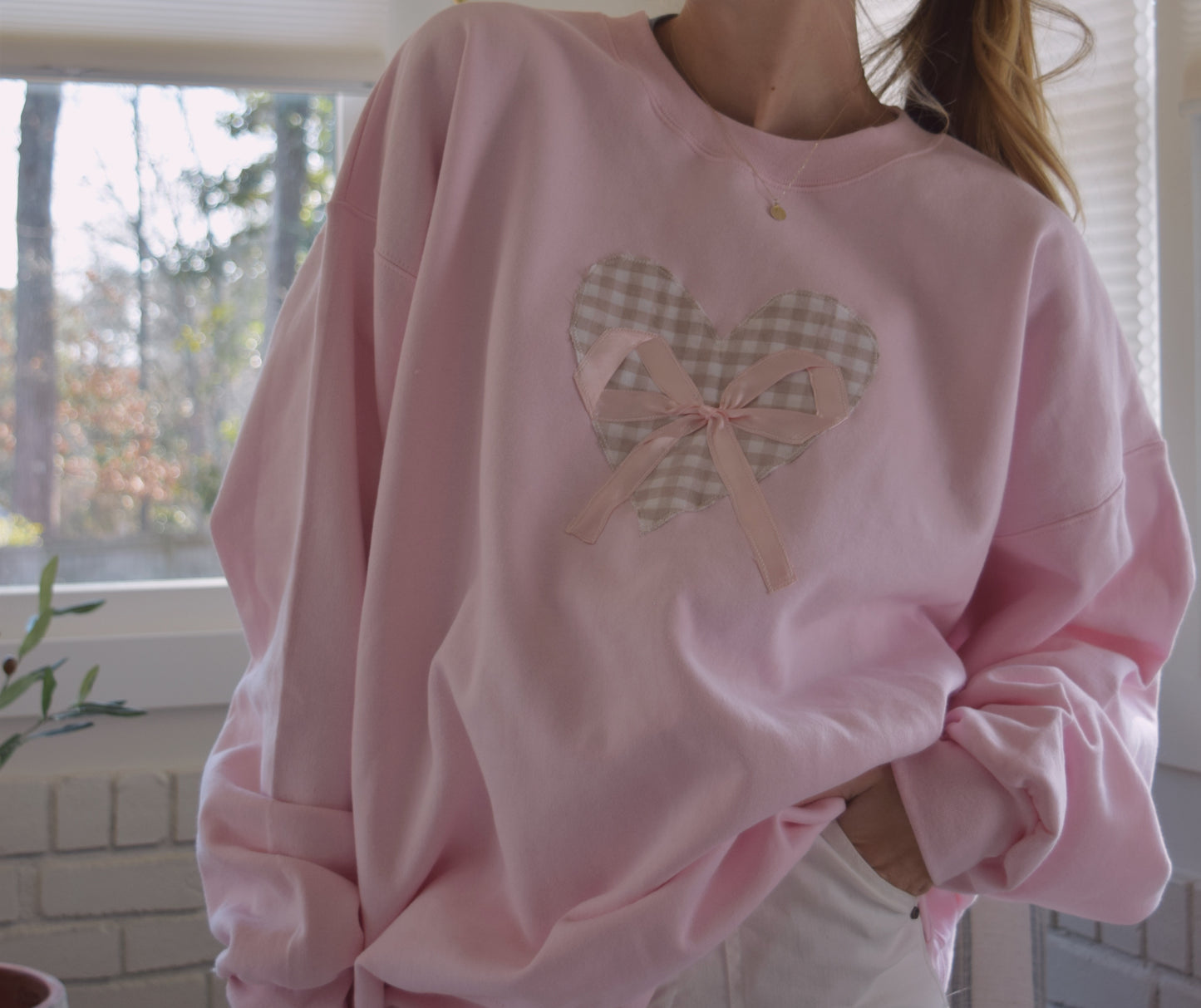 Baby Pink Heart & Bow Crewneck