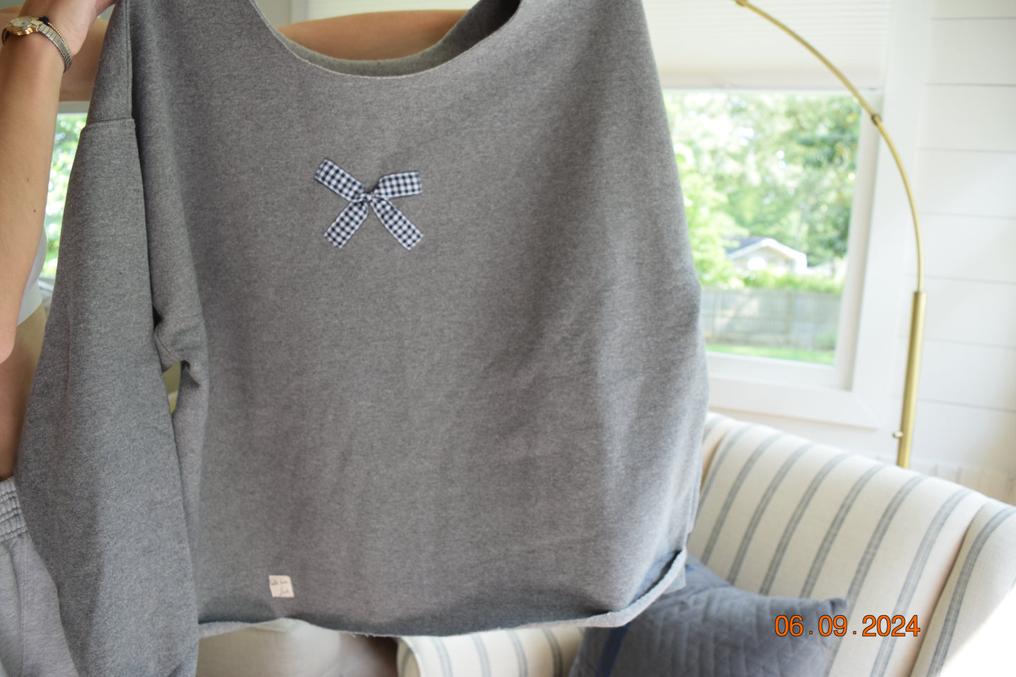 Wide Neck Bow Crewneck