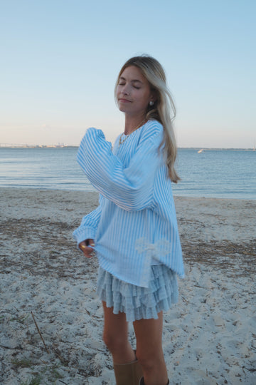 Signature Coastal Stripe Side Bow Sweatshirt