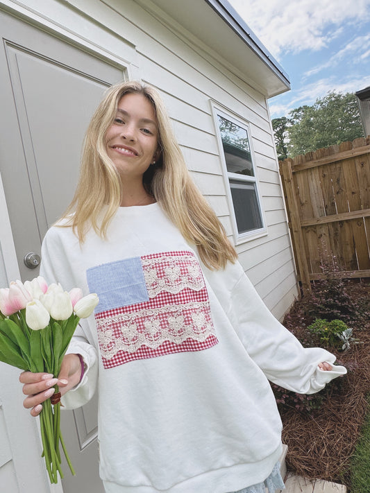 White Striped Americana Crewneck