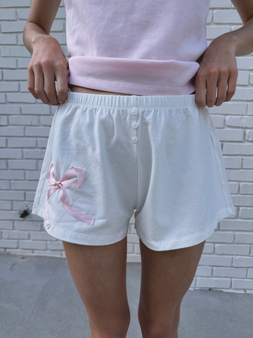Cozy Pink Bow Shorts