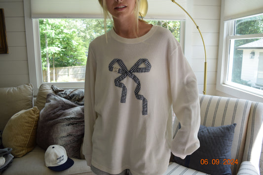 Cream Bow Waffle Knit Crew