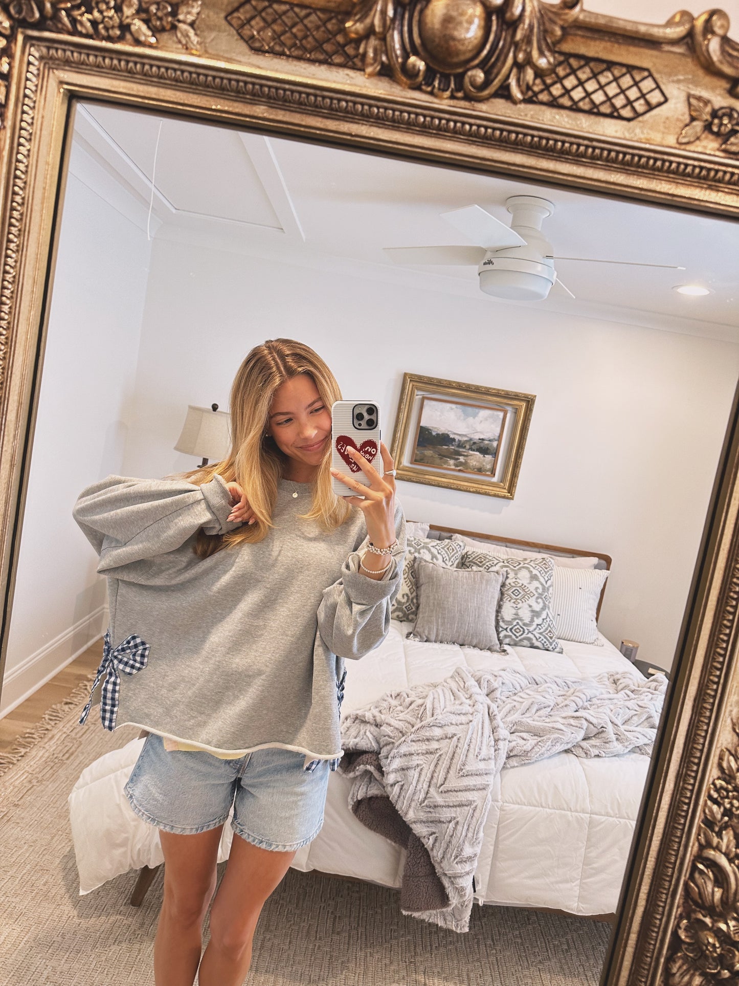 Signature Grey and Navy Side Bow Sweatshirt