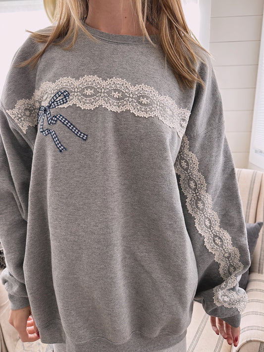 Lace and Bow Upcycled Crewneck