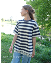 The Striped Everyday Lace Tshirt Dress in Navy