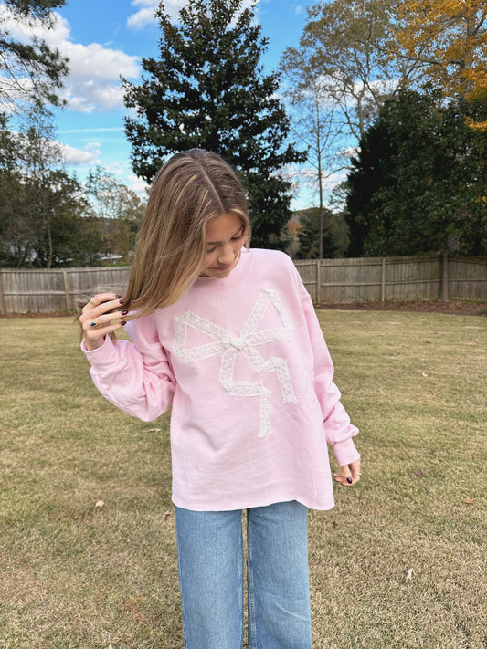 Pink Lace Bow Sweatshirt — Exclusive Trunk Show Collection