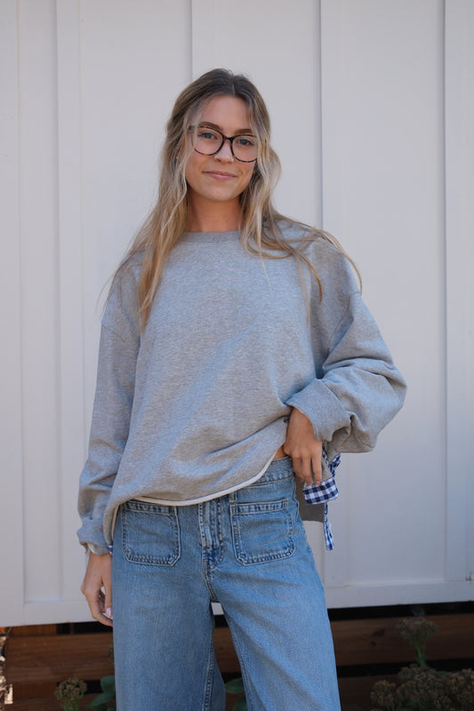 Signature Grey and Navy Side Bow Sweatshirt