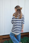 The Striped Everyday Lace Tshirt Dress in Navy