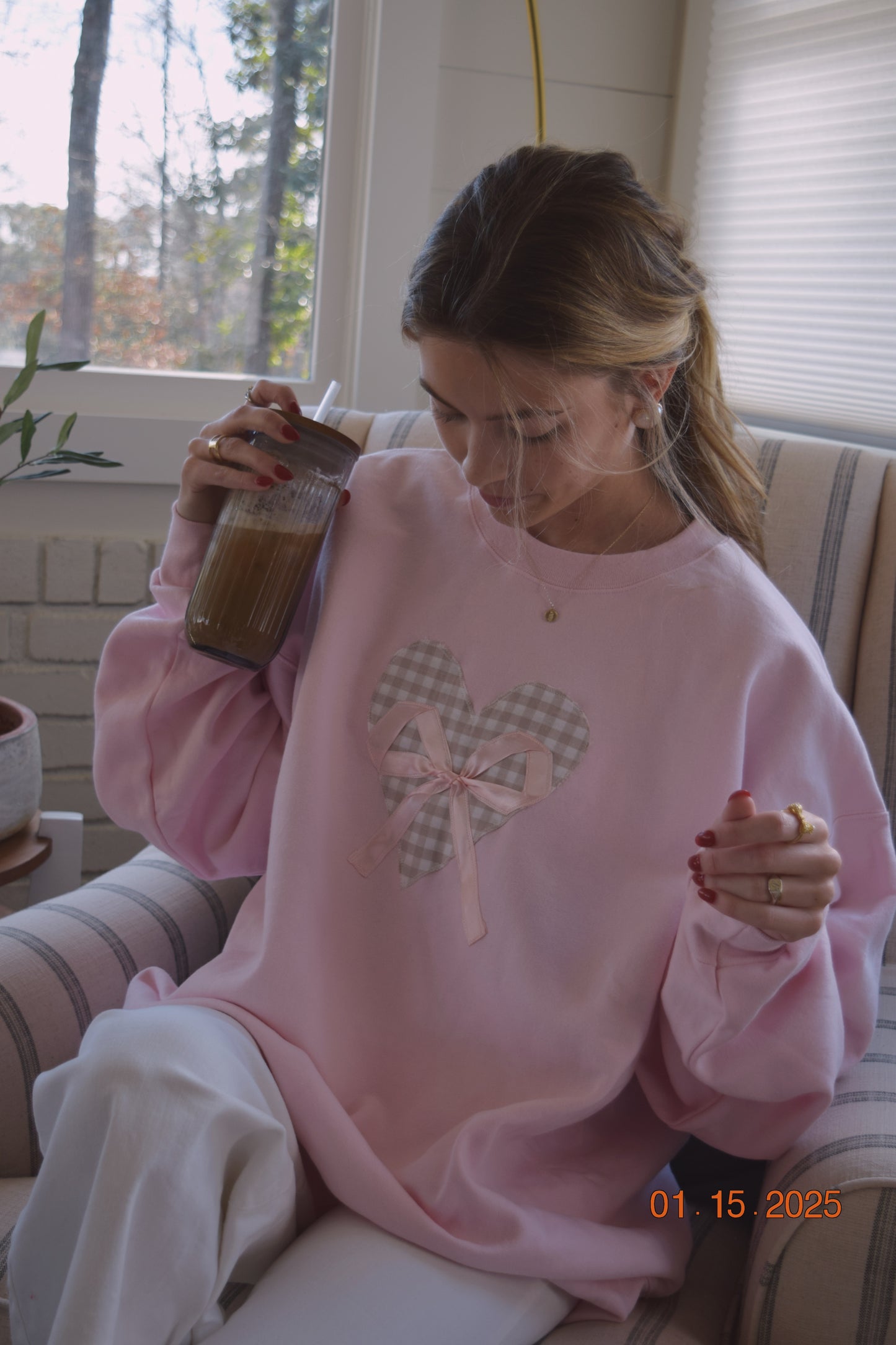 Baby Pink Heart & Bow Crewneck