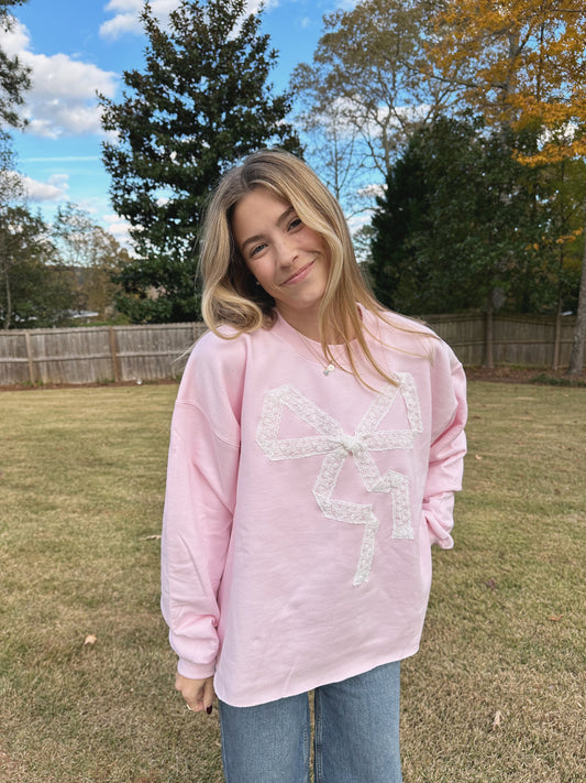 Pink Lace Bow Sweatshirt — Exclusive Trunk Show Collection