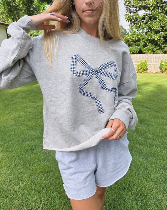 Navy Gingham Bow Crewneck