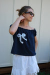 Navy Bow Off the Shoulder Top