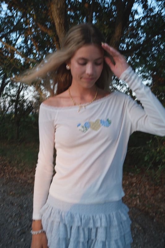 Hydrangea Heart Boatneck Long Sleeve