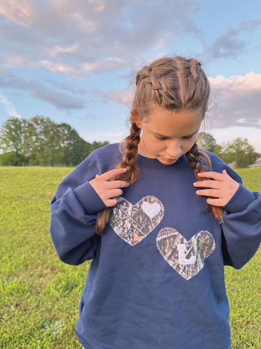 Camo Heart Navy Crewneck