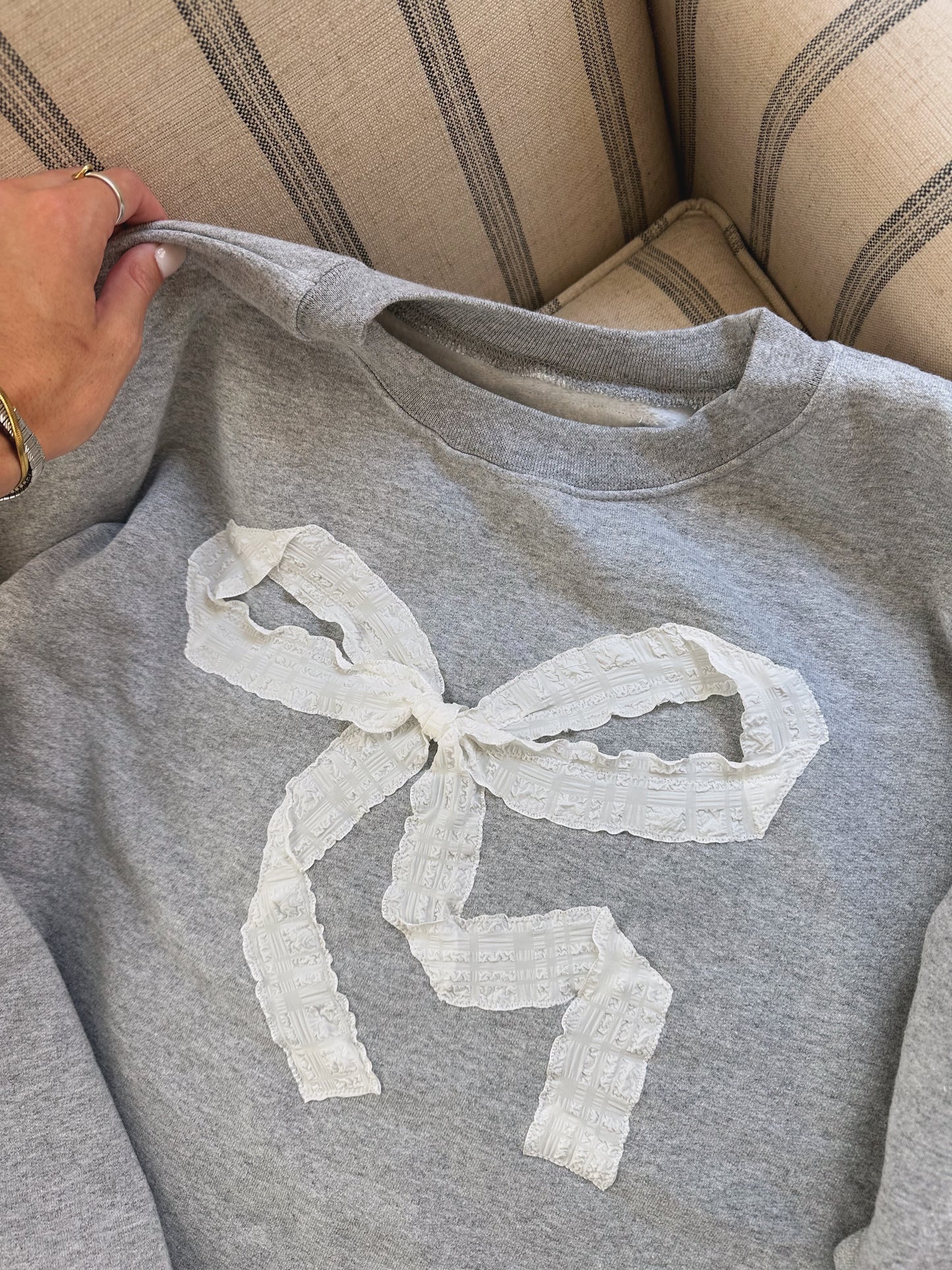 Deluxe White Bow Crewneck