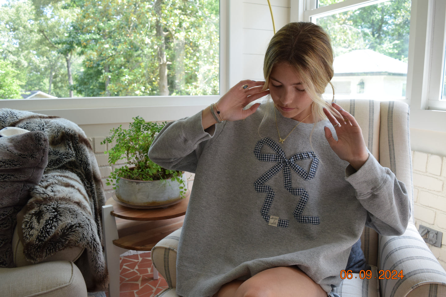 Grey Upcycled Bow Crewneck